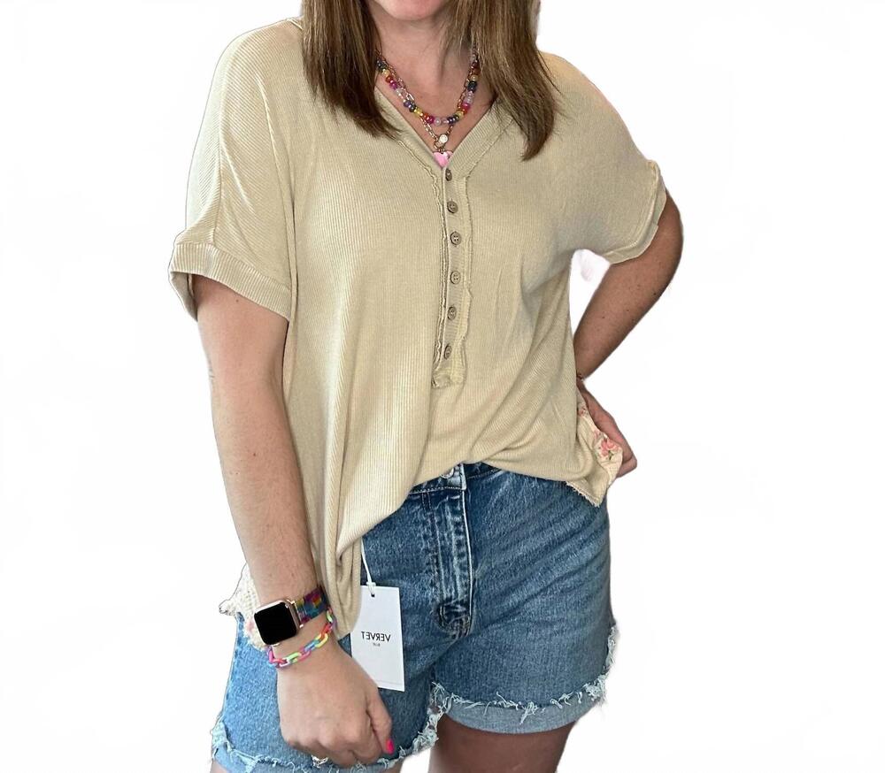 NEW EASEL floral button henley top in multi